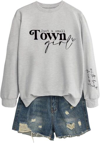 مجرد فتاة بلدة صغيرة للنساء للنساء ، والدولة السفر Crewneck Pullover قمصان طويلة الأكمام الطويلة in Kuwait