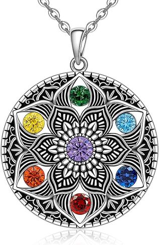 Fenthring Mandala Chakra Necklace for Women Sterling Silver Yoga Lotus Flower Necklace Pendant 7 Chakra Gifts in Saudi Arabia