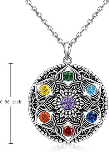 Fenthring Mandala Chakra Necklace for Women Sterling Silver Yoga Lotus Flower Necklace Pendant 7 Chakra Gifts in Saudi Arabia