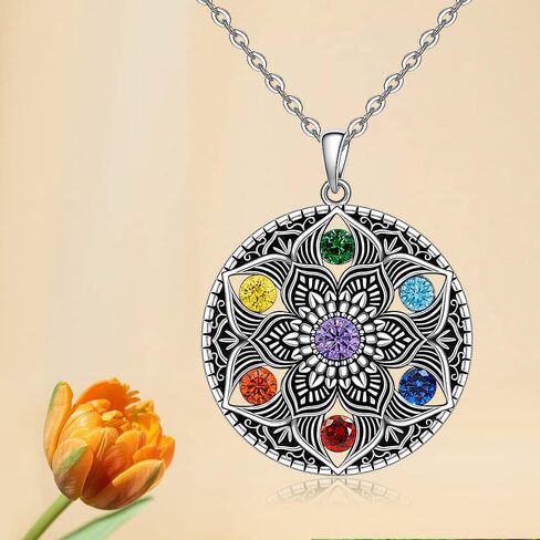Fenthring Mandala Chakra Necklace for Women Sterling Silver Yoga Lotus Flower Necklace Pendant 7 Chakra Gifts in Saudi Arabia