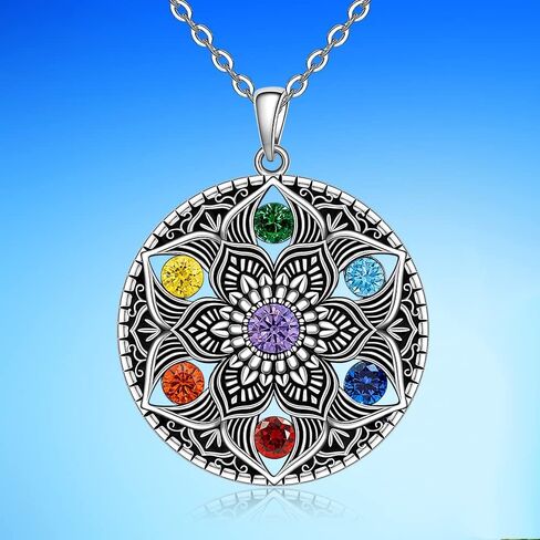Fenthring Mandala Chakra Necklace for Women Sterling Silver Yoga Lotus Flower Necklace Pendant 7 Chakra Gifts in Saudi Arabia