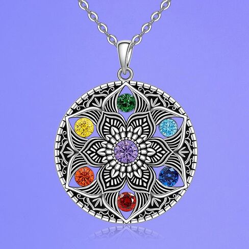 Fenthring Mandala Chakra Necklace for Women Sterling Silver Yoga Lotus Flower Necklace Pendant 7 Chakra Gifts in Saudi Arabia