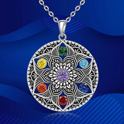 Fenthring Mandala Chakra Necklace for Women Sterling Silver Yoga Lotus Flower Necklace Pendant 7 Chakra Gifts in Saudi Arabia