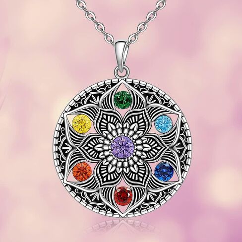 Fenthring Mandala Chakra Necklace for Women Sterling Silver Yoga Lotus Flower Necklace Pendant 7 Chakra Gifts in Saudi Arabia