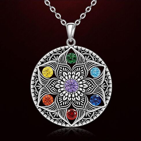 Fenthring Mandala Chakra Necklace for Women Sterling Silver Yoga Lotus Flower Necklace Pendant 7 Chakra Gifts in Saudi Arabia