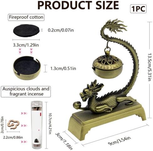 Dragon Incense Burner & Stick Holder with 40 Incense Sticks – Aroma Diffuser for Home Spa, Meditation Room & Zen Decor (Dragon) in Kuwait