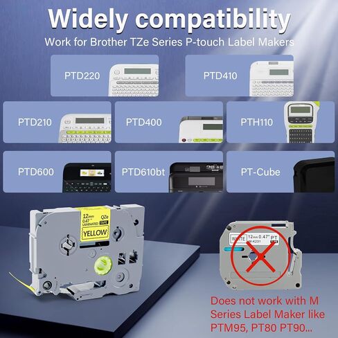 شريط Label 5x متوافق مع Brother Tze-231 Tze 12 مم 0.47 شريط تسمية Tze أبيض مغلفة لـ P-Touch PT-H100R PT-H105 PT-H100LB PT320 in Kuwait