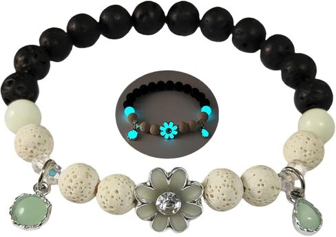 8mm Natural Volcanic Stone Bracelets for Women,Sunflower Luminous Bracelets,Lava Stone Glow bracelet,Elastic Stretch Beads Protection Bracelet for Men in Kuwait