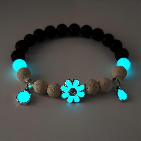 8mm Natural Volcanic Stone Bracelets for Women,Sunflower Luminous Bracelets,Lava Stone Glow bracelet,Elastic Stretch Beads Protection Bracelet for Men in Kuwait