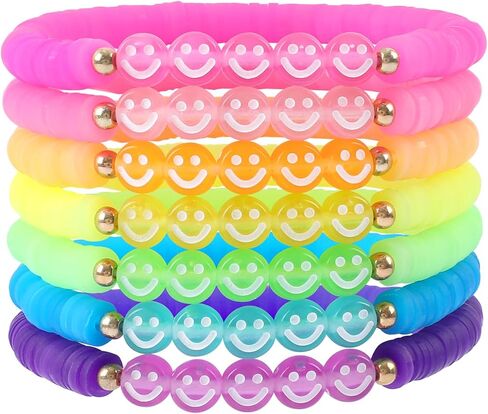 Candy Color Heishi Surfer Bracelets Set for Women Stackable Clay Beaded Bracelets Disc Stretch Smiley Face Preppy Bracelets Colorful Friendship Bracelets Cheer Bulk Boho Summer Beach Jewelry Gift in Kuwait