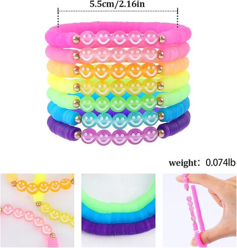 Candy Color Heishi Surfer Bracelets Set for Women Stackable Clay Beaded Bracelets Disc Stretch Smiley Face Preppy Bracelets Colorful Friendship Bracelets Cheer Bulk Boho Summer Beach Jewelry Gift in Kuwait
