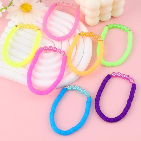 Candy Color Heishi Surfer Bracelets Set for Women Stackable Clay Beaded Bracelets Disc Stretch Smiley Face Preppy Bracelets Colorful Friendship Bracelets Cheer Bulk Boho Summer Beach Jewelry Gift in Kuwait