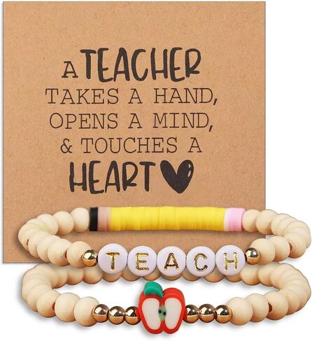 2 Pcs Teacher Apple Clay Beaded Card Bracelets for Women Jewelry in Kuwait
