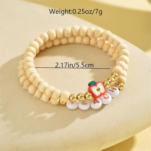 2 Pcs Teacher Apple Clay Beaded Card Bracelets for Women Jewelry in Kuwait