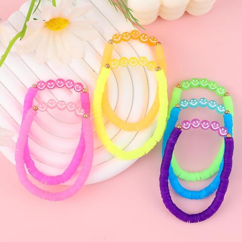 Candy Color Heishi Surfer Bracelets Set for Women Stackable Clay Beaded Bracelets Disc Stretch Smiley Face Preppy Bracelets Colorful Friendship Bracelets Cheer Bulk Boho Summer Beach Jewelry Gift in Kuwait