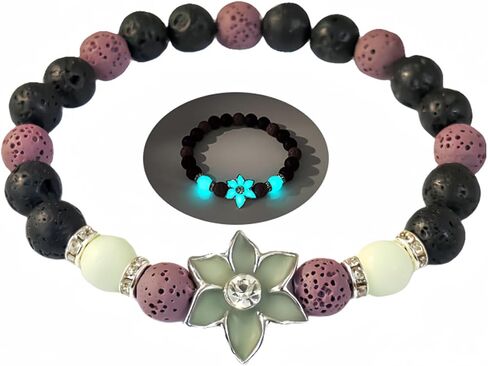 8mm Natural Volcanic Stone Bracelets for Women,Sunflower Luminous Bracelets,Lava Stone Glow bracelet,Elastic Stretch Beads Protection Bracelet for Men in Kuwait