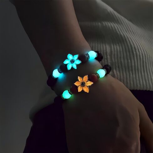 8mm Natural Volcanic Stone Bracelets for Women,Sunflower Luminous Bracelets,Lava Stone Glow bracelet,Elastic Stretch Beads Protection Bracelet for Men in Kuwait