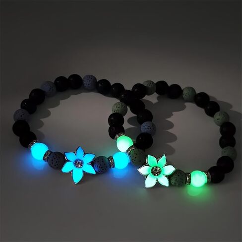 8mm Natural Volcanic Stone Bracelets for Women,Sunflower Luminous Bracelets,Lava Stone Glow bracelet,Elastic Stretch Beads Protection Bracelet for Men in Kuwait