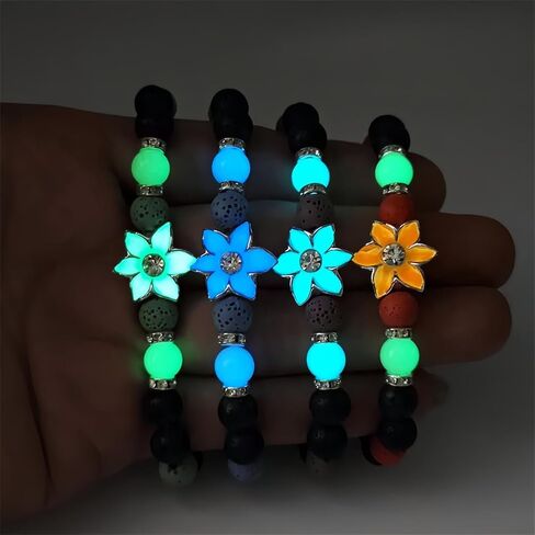 8mm Natural Volcanic Stone Bracelets for Women,Sunflower Luminous Bracelets,Lava Stone Glow bracelet,Elastic Stretch Beads Protection Bracelet for Men in Kuwait