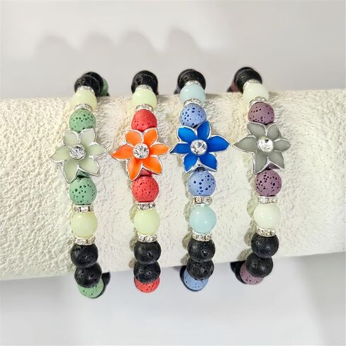 8mm Natural Volcanic Stone Bracelets for Women,Sunflower Luminous Bracelets,Lava Stone Glow bracelet,Elastic Stretch Beads Protection Bracelet for Men in Kuwait