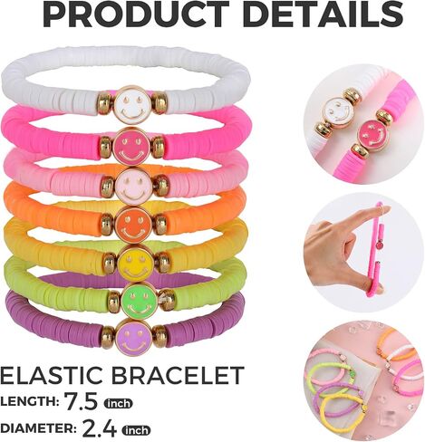 Candy Color Heishi Surfer Bracelets Set for Women Stackable Clay Beaded Bracelets Disc Stretch Smiley Face Preppy Bracelets Colorful Friendship Bracelets Cheer Bulk Boho Summer Beach Jewelry Gift in Kuwait