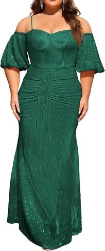 Women's Plus Size Off The Shoulder Puff Sleeve Dress Sequin Formal Maxi Evening Cocktail Party Gowns in Kuwait