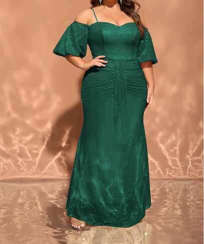 Women's Plus Size Off The Shoulder Puff Sleeve Dress Sequin Formal Maxi Evening Cocktail Party Gowns in Kuwait