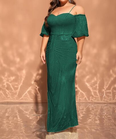 Women's Plus Size Off The Shoulder Puff Sleeve Dress Sequin Formal Maxi Evening Cocktail Party Gowns in Kuwait