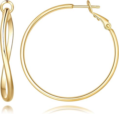 14K Gold Hoop Earrings for Women Large Gold Hoop Earrings 14K Gold Earrings for Women Elegant Twisted Big Gold Jewelry Hoop Earrings 40mm in Saudi Arabia