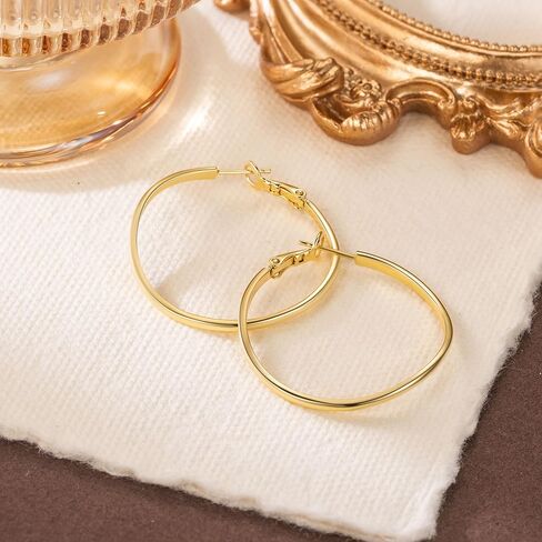 14K Gold Hoop Earrings for Women Large Gold Hoop Earrings 14K Gold Earrings for Women Elegant Twisted Big Gold Jewelry Hoop Earrings 40mm in Saudi Arabia