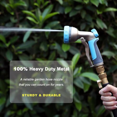 فوهة خرطوم Hosun Garden ، فوهات رذاذ معدنية 100 ٪ ، فوهة رذاذ شديدة التحمل لخرطوم الحديقة ، فوهة خرطوم عالية الضغط مع 8 أنماط قابلة للتعديل ، بخاخ يدوي للنباتات سقي ، وغسل السيارات والحيوانات الأليفة in Kuwait