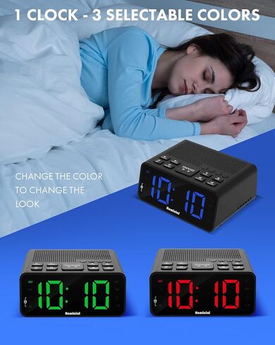 راديو منبه رقمي مع راديو AM/FM، أرقام LED متعددة الألوان 1.4 بوصة، إعداد مسبق، مؤقت للنوم وشاشة واضحة مع باهتة لجانب السرير في غرفة النوم، منفذ يعمل ببطارية احتياطية (أبيض U) in Saudi Arabia