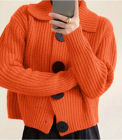 Women Open Front Knit Sweater Long Sleeve Cardigan Sweater Casual Loose Button Lapel Cardigan Coat in Saudi Arabia