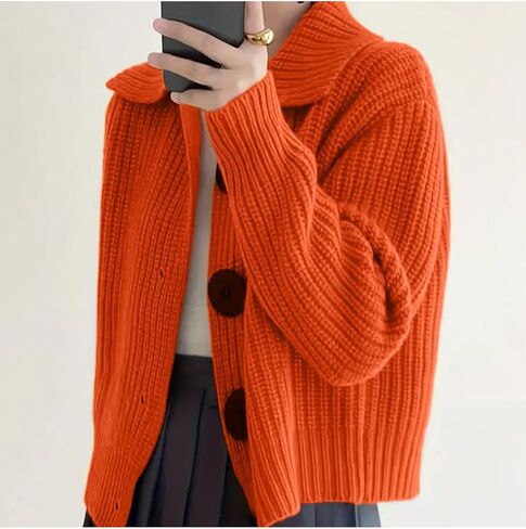 Women Open Front Knit Sweater Long Sleeve Cardigan Sweater Casual Loose Button Lapel Cardigan Coat in Saudi Arabia