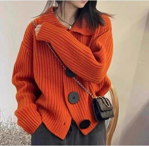 Women Open Front Knit Sweater Long Sleeve Cardigan Sweater Casual Loose Button Lapel Cardigan Coat in Saudi Arabia