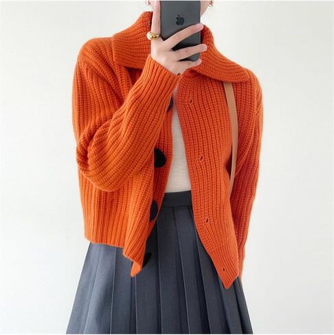 Women Open Front Knit Sweater Long Sleeve Cardigan Sweater Casual Loose Button Lapel Cardigan Coat in Saudi Arabia