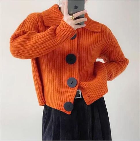Women Open Front Knit Sweater Long Sleeve Cardigan Sweater Casual Loose Button Lapel Cardigan Coat in Saudi Arabia