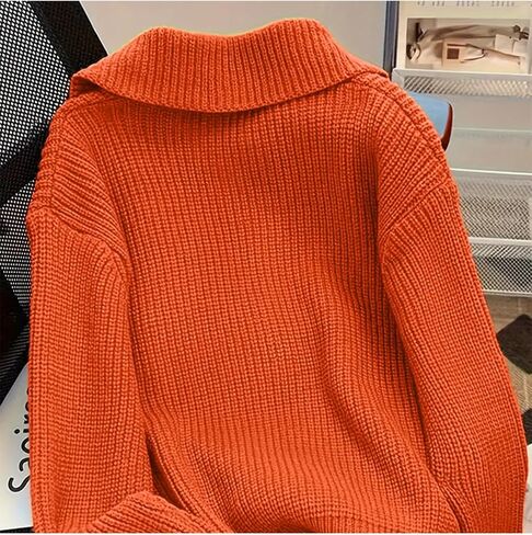 Women Open Front Knit Sweater Long Sleeve Cardigan Sweater Casual Loose Button Lapel Cardigan Coat in Saudi Arabia