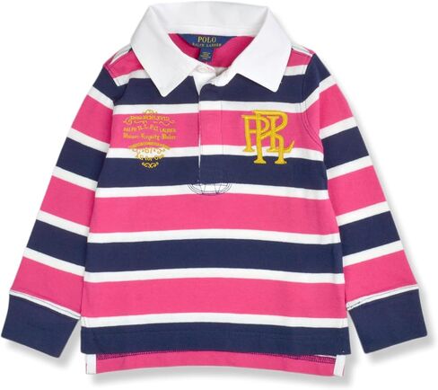 Polo Ralph Lauren Toddlers Girls Susproidered Long Sleve Polo Shirt ، Pink/Navy Mu (2/2t) in Saudi Arabia