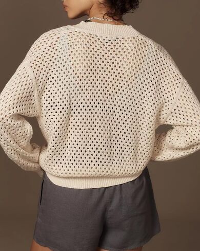 Women's Mesh Cardigan Sweaters Hollow Out Lantern Long Sleeve Zip Up Crochet Fishnet Knit Shrugs Sweater Jacket in Saudi Arabia