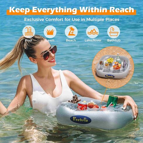 Inflatable Floating Drink Holder Large Capacity,Drink Float for Pool Party Beach (Gray Velvet) in Saudi Arabia