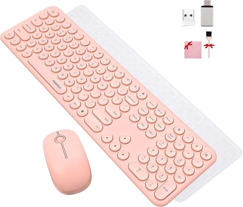 Cute Keyboard and Mouse Wireless for PC Computer/Laptop/Windows/Mac/Tablets, Ultra-Thin 2.4GHz USB Cordless Full-Sized Silent Retro Computer Keyboard Mouse Combo (Blue) in Saudi Arabia