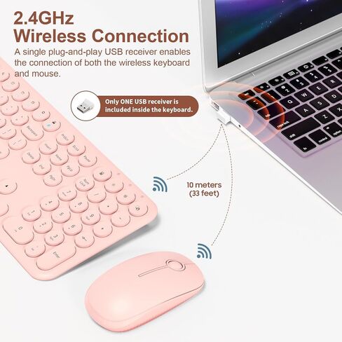 Cute Keyboard and Mouse Wireless for PC Computer/Laptop/Windows/Mac/Tablets, Ultra-Thin 2.4GHz USB Cordless Full-Sized Silent Retro Computer Keyboard Mouse Combo (Blue) in Saudi Arabia
