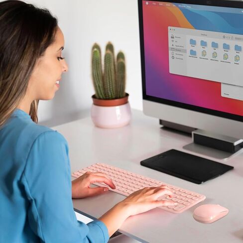 Cute Keyboard and Mouse Wireless for PC Computer/Laptop/Windows/Mac/Tablets, Ultra-Thin 2.4GHz USB Cordless Full-Sized Silent Retro Computer Keyboard Mouse Combo (Blue) in Saudi Arabia