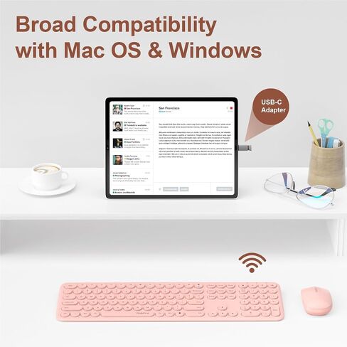 Cute Keyboard and Mouse Wireless for PC Computer/Laptop/Windows/Mac/Tablets, Ultra-Thin 2.4GHz USB Cordless Full-Sized Silent Retro Computer Keyboard Mouse Combo (Blue) in Saudi Arabia