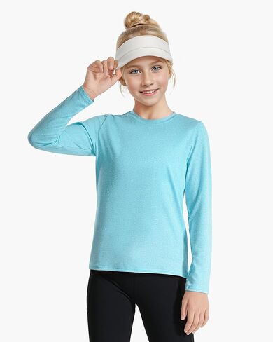Auranso Girls Long Sleeve Shirts 3 Pack Quick Dry Athletic Tops Active Shirts for Girls Black-White-Rose Red 11-12 Years in Saudi Arabia