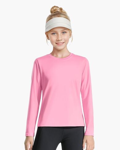 Auranso Girls Long Sleeve Shirts 3 Pack Quick Dry Athletic Tops Active Shirts for Girls Black-White-Rose Red 11-12 Years in Saudi Arabia
