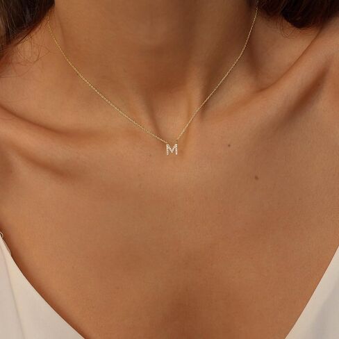 Initial Necklaces for Women, Dainty Gold Letter Necklace 14k Gold Plated Personalized CZ Initial Necklace Monogram Name Choker Necklace for Women Trendy Gold Jewelry for Women Gifts in Kuwait