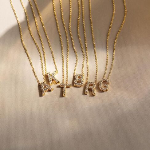 Initial Necklaces for Women, Dainty Gold Letter Necklace 14k Gold Plated Personalized CZ Initial Necklace Monogram Name Choker Necklace for Women Trendy Gold Jewelry for Women Gifts in Kuwait
