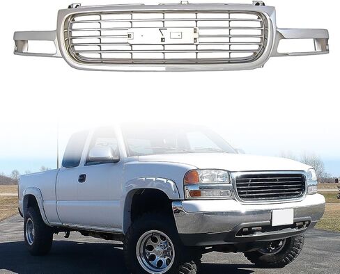 نوبات الشبكة الأمامية Chrome من 1999-2002 GMC Sierra 1500 2500 و 2000-2006 Yukon مع استبدال إدراج أسود لـ GM1200430 in Kuwait